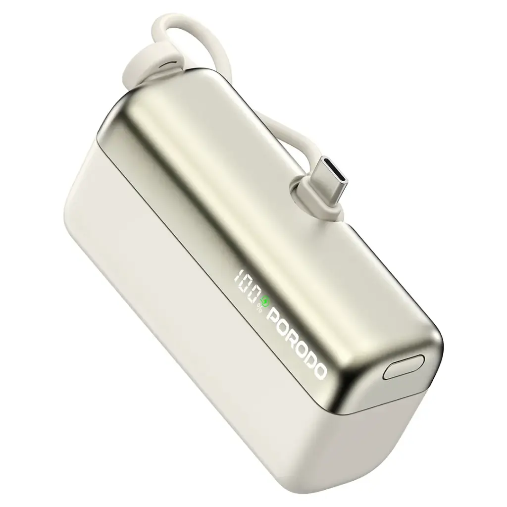 خرید پاوربانک Porodo Pocket Volt 10000mAh با کابل داخلی. و شارژ سریع PD.