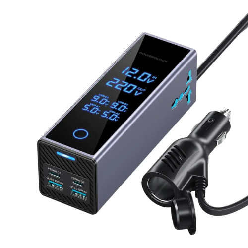 اینورتر برق خودرو Powerology 300 وات؛ 2 خروجی AC 220 ولت و شارژ سریع
