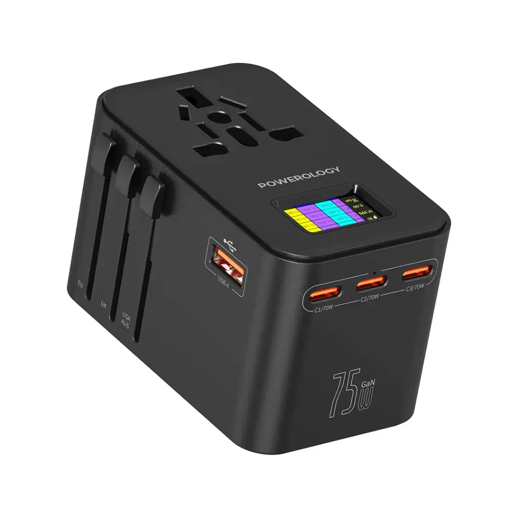 شارژر یونیورسال Powerology GaN 75W | سه پورت USB-C و شارژ سریع