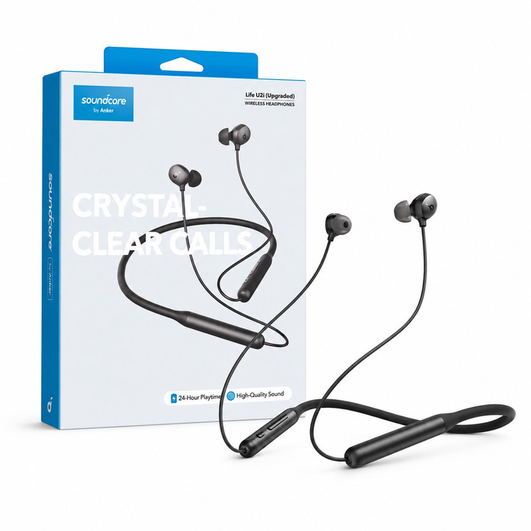 هندزفری بلوتوثی گردنی انکر مدل SoundCore Life U2i بدون قابلیت نویز کنسلینگ، درگاه شارژ USB Type-C، مقاوم در برابر رطوبت و عرق