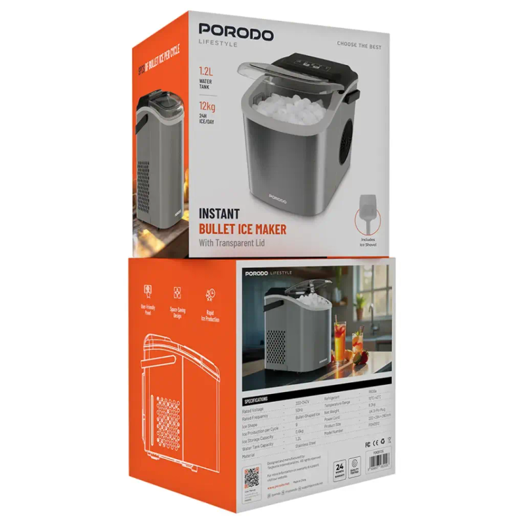 یخساز گلولهای سریع Porodo Lifestyle Instant Bullet Ice Maker – نقرهای