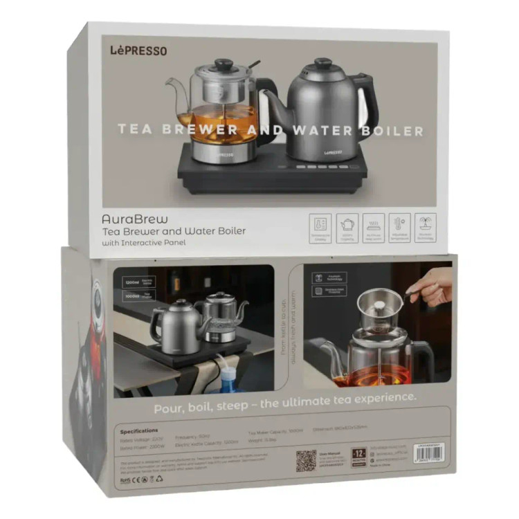 دستگاه دمآور چای و آبجوش LePresso AuraBrew با پنل لمسی – خاکستری