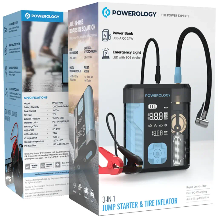 جامپ استارتر و کمپرسور باد ۳ کاره پاورولوژی | Powerology 1000A