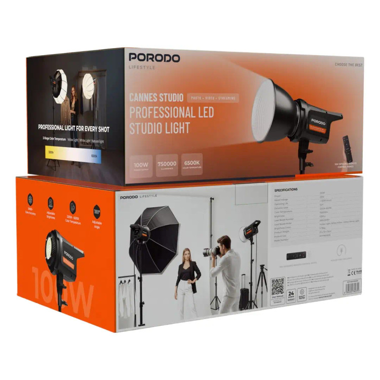 چراغ استودیویی LED حرفهای Porodo Lifestyle Cannes | توان 100 وات