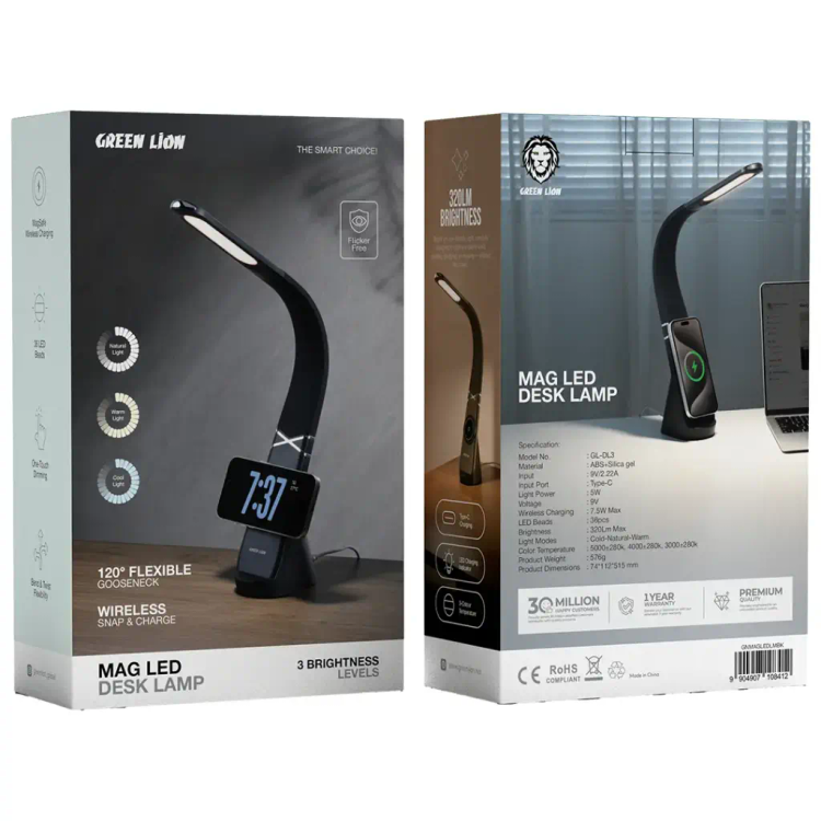 چراغ مطالعه LED گرین لاین مدل Mag LED Desk Lamp با شارژر بیسیم MagSafe – مشکی