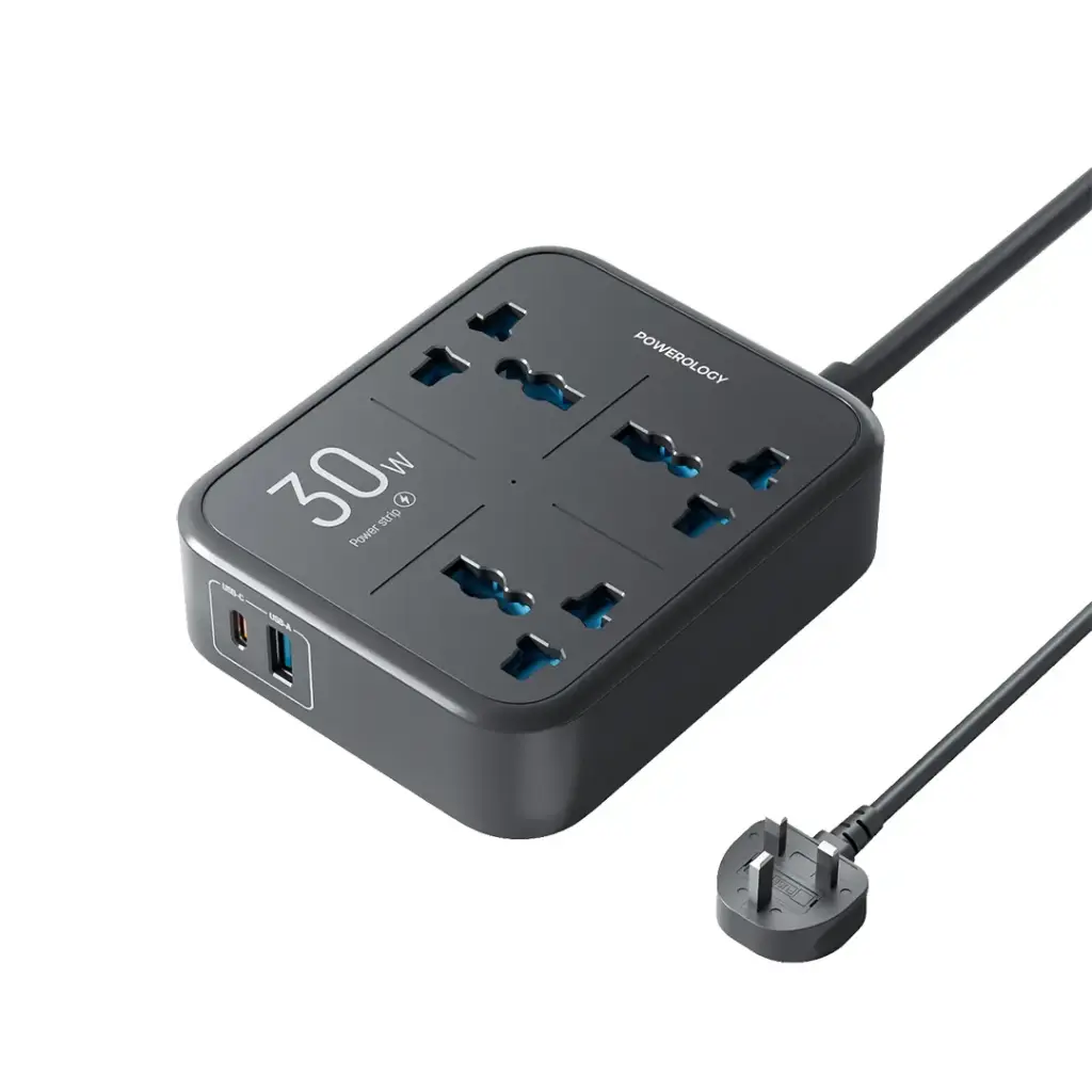 چندراهی برق پاورولوژی مدل Power Strip 3250W دارای 3 پریز و شارژ سریع USB – مشکی