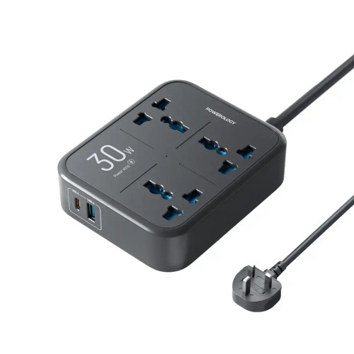 چندراهی برق پاورولوژی مدل Power Strip 3250W دارای 3 پریز و شارژ سریع USB – مشکی