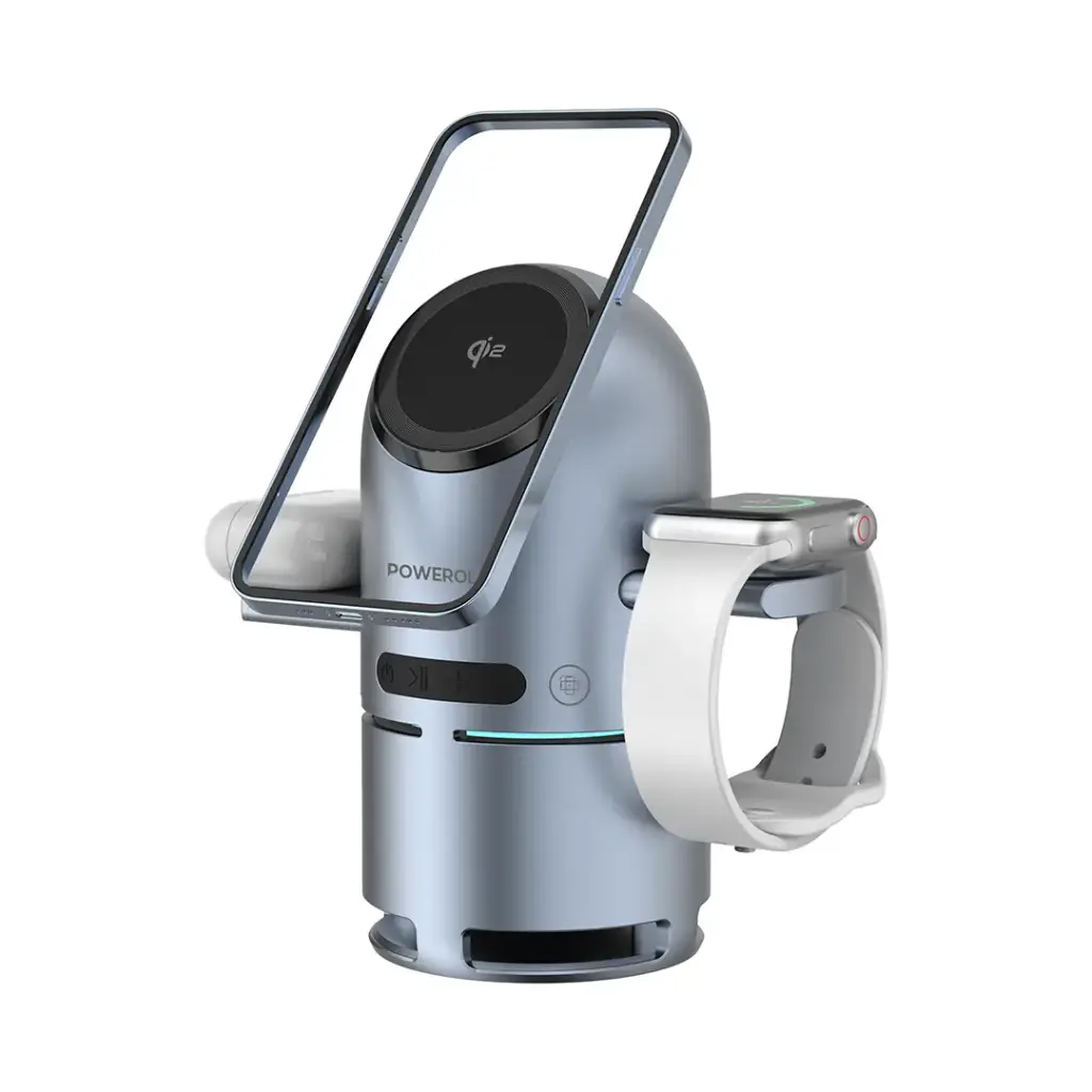 استند شارژ بی‌سیم و اسپیکر پاورولوژی مدل Qi2 Speaker Charge Station – طوسی