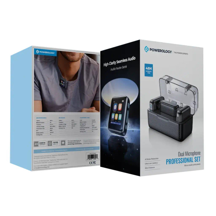 میکروفون بیسیم دوگانه حرفهای پاورولوژی مدل Dual Microphone Professional Set – مشکی