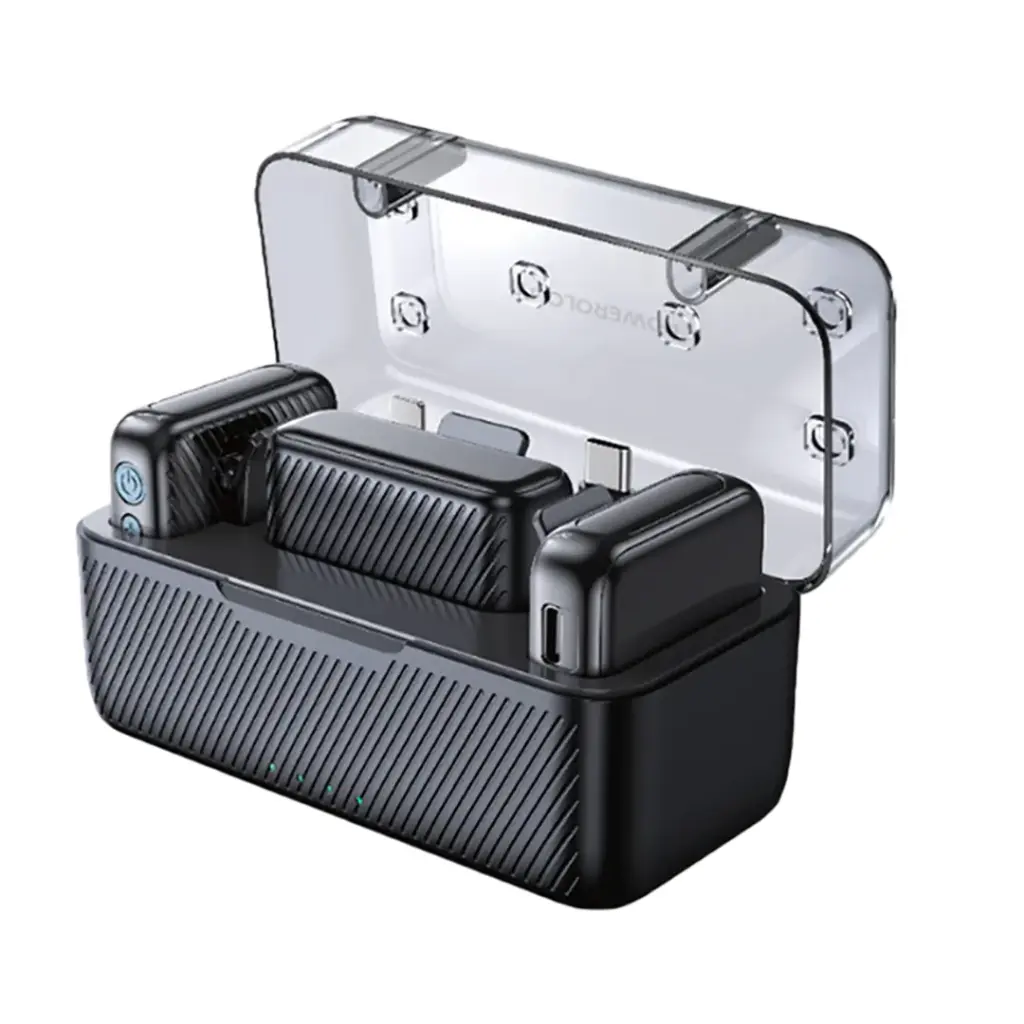 میکروفون بی‌سیم دوگانه حرفه‌ای پاورولوژی مدل Dual Microphone Professional Set – مشکی