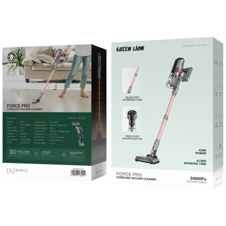 جاروبرقی شارژی گرین لاین Force Pro خاکستری | قدرت 430 وات و مکش 34kPa