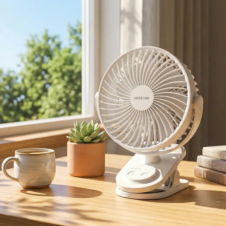 پنکه گیرهای شارژی گرین لاین Clip Fan سفید | 15 ساعت کارکرد و موتور براشلس